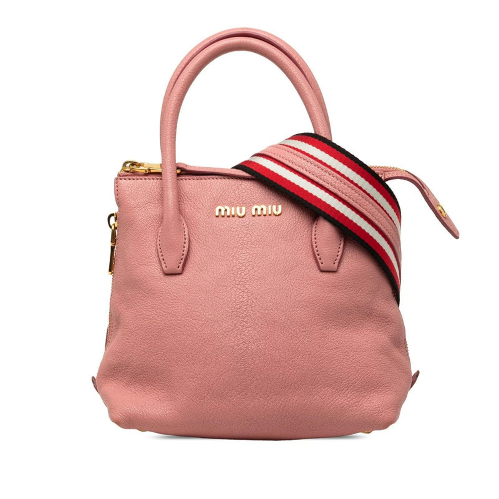 Miu Miu goatskin madras zip satchel striped crossbody Pink